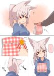  1boy 1girl akasha_(syakoba) animal_ears bag gift_bag grey_hair long_hair long_sleeves original ponytail shako_(syakoba3) sweater wolf_ears 