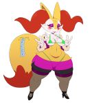  &lt;3 &lt;3_eyes 2018 4_fingers absurd_res anthro belly blush braixen breasts canine clothed clothing condom deep_navel digital_media_(artwork) dipstick_tail double_v_sign eyelashes eyeshadow female footwear fur hi_res high_heels inner_ear_fluff legwear lipstick looking_at_viewer makeup mammal multicolored_tail navel nintendo pok&eacute;mon pok&eacute;mon_(species) shoes short_stack simple_background slightly_chubby solo sssonic2 thick_thighs v_sign video_games voluptuous white_background wide_hips 