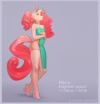  big_tail blush boots clothed clothing collar crossdressing cyancapsule dress equine footwear full_body girly green_hair hair horse legwear long_hair male mammal model_sheet navel nila_(cyancapsule) pink_hair pink_tail ponytail smile solo thigh_high_boots tight_clothing 