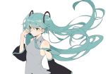  aiko_(kanl) aqua_eyes aqua_hair detached_sleeves hatsune_miku headset long_hair necktie solo twintails very_long_hair vocaloid 