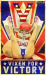  anthro breasts canine eyewear fangs female fourth_of_july fox glasses hi_res legs_up looking_at_viewer lt._fox_vixen maga_hat mammal nipples politics poster presenting seductive smile solo spread_legs spreading squirrel_and_hedgehog teeth wastedtimeee 