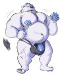  2018 anthro balls bear belly biceps big_muscles bulge claws clothed clothing digital_media_(artwork) fur genitals half-erect huge_muscles hyper hyper_nipples jewelry male mammal musclegut muscular necklace nipple_piercing nipples open_mouth pecs penis piercing polar_bear shaded sharp_teeth skimpy solo standing stocky surprise tcw teeth topless underwear ursine 