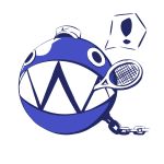  1:1 ambiguous_gender artsy-rc big_mouth_(disambiguation) black_eyes blue_and_white chain chain_chomp clothing exclamation_point hat headgear headwear hi_res mario_bros mario_tennis mario_tennis_aces monochrome nike nintendo not_furry sharp_teeth simple_background solo speech_bubble sphere_creature sport teeth tennis tennis_racket white_background 