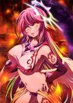  :p angel_wings breasts crop_top cross feathered_wings gloves gradient_hair halo jibril_(no_game_no_life) large_breasts long_hair looking_at_viewer low_wings magic_circle midriff multicolored multicolored_eyes multicolored_hair navel no_game_no_life official_art orange_eyes pink_hair scythe sideboob solo symbol-shaped_pupils tattoo tongue tongue_out very_long_hair white_wings wing_ears wings yellow_eyes 