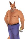  anthro belly_hair belt body_hair chest_hair clothed clothing gator_(artist) hammer happy_trail kangaroo male mammal marsupial musclegut muscular muscular_male nipples pants slightly_chubby solo tools topless 
