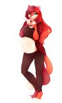  2017 anthro barefoot cat digital_media_(artwork) digitigrade eyebrows feline female green_eyes hair kristiana_puff lilith_(azria) mammal midriff navel pregnant red_hair simple_background solo white_background 