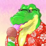  alligator anthro clothing crocodilian dessert eyewear food gator_(artist) ice_cream licking male reptile rex scalie shirt solo sunglasses the_bogosphere tongue tongue_out 