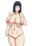  1girl bikini black_hair blank_eyes blue_hair blush breast_press breasts cleavage clothing female hyuuga_hinata long_hair looking_at_viewer naruho naruto open_mouth stomach swimsuit upper_body 