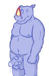  anthro balls blue_rhino dripping gator_(artist) male mammal masturbation nipples nude penis rhinoceros solo the_bogosphere 