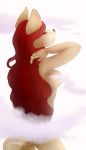  2016 anthro black_nose breasts canine digital_media_(artwork) dog eyes_closed female hair kristiana_puff mammal red_hair simple_background solo stanidng white_background 