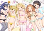  animal_ears bear_ears black_bra black_hair black_legwear black_panties blonde_hair blue_bra blue_panties blush book bow bow_bra bra breasts brown_eyes brown_hair candy collarbone food futaba_anzu hairband highres holding_hands ichihara_nina idolmaster idolmaster_cinderella_girls lolita_hairband long_hair looking_at_viewer multiple_girls navel open_mouth panties pillow pink_bra pink_panties red_eyes sajou_yukimi sasaki_chie shiratama_akane short_hair small_breasts smile stuffed_animal stuffed_bunny stuffed_toy teddy_bear thighhighs twintails underwear underwear_only v wand white_legwear yellow_bra yellow_panties yokoyama_chika 