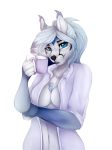  2016 5_fingers anthro black_nose blue_eyes breasts canine clothed clothing digital_media_(artwork) female hair kristiana_puff looking_at_viewer mammal simple_background solo white_background wolf 