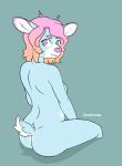 2018 :3 anthro antlers biped blue_fur blue_tail breasts butt butt_focus cervine countershade_tail countershading deer digital_drawing_(artwork) digital_media_(artwork) dipstick_ears eyelashes featureless_breasts female fluffy fluffy_tail fur gradient_hair green_background hair horn inner_ear_fluff looking_back mammal multicolored_fur muzzle_(marking) nude orange_hair peura_(sloppy) purple_eyes purple_hair purple_horn purple_nose rear_view shadow short_hair short_tail side_boob simple_background sitting slightly_chubby small_horn smile snootermelon solo spots spotted_fur two_tone_fur white_fur white_spots white_tail 