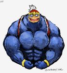  abs anthro aokmaidu avian barazoku beak biceps bird close-up clothed clothing hat hyper hyper_muscles king king_dedede kirby_(series) kirby_star_allies looking_at_viewer male manly muscular nintendo open_mouth pecs penguin portrait red_eyes robe royalty smile solo standing tongue triceps vein video_games 