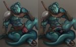  abs anthro armor balls barefoot biceps bulge claws clothed clothing cum cum_on_leg cum_on_penis gaganpo green_eyes guiltytits humanoid_penis isekai_shokudou lizard loincloth looking_at_viewer male manly mostly_nude muscular orgasm partially_retracted_foreskin pecs penis portrait presenting presenting_penis reptile scalie scar sharp_claws sharp_teeth sitting slit_pupils solo spread_legs spreading teeth thick_thighs toe_claws triceps uncut underwear vein veiny_penis 
