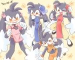  2018 anthro blush cat chinese_clothing chinese_dress clothed clothing crossdressing dress embarrassed feline footwear fur klonoa klonoa_(series) lagomorph long_ears male mammal open_mouth pilz_moos rabbit shoes simple_background video_games 