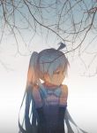  ahoge blue_bow blue_eyes blue_hair bow branch closed_mouth eyebrows_visible_through_hair hatsune_miku kieed long_hair looking_to_the_side solo twintails upper_body very_long_hair vocaloid 