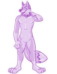  2017 4_toes anthro bodysuit bulge canine clothed clothing collar coyote decafyote digital_drawing_(artwork) digital_media_(artwork) feet fur hornbuckle male mammal markings open_mouth rubber shiny simple_background skinsuit smile solo teeth tight_clothing toes tongue tongue_out white_background 