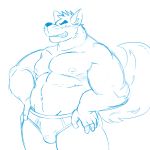  briefs bulge canine clothing male mammal muscular muscular_male navel nipples shiba-kenta solo underwear wolf 