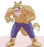  anthro clothed clothing cougar feline gator_(artist) male mammal muscular navel nipples smile solo topless yellow_sclera 