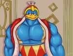  abs anthro avian barazoku beak biceps bird bluedoge close-up clothed clothing half-closed_eyes hat hyper hyper_muscles king king_dedede kirby_(series) kirby_star_allies looking_away male manly muscular nintendo pecs penguin portrait robe royalty smile solo standing triceps video_games 