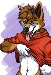  2018 abstract_background bottomless canine claws clothed clothing colored digital_drawing_(artwork) digital_media_(artwork) eyewear fangs fur glasses hair invalid_tag lezified male mammal multicolored_fur open_mouth short_hair simple_background smile solo standing sweater teasing teeth tongue tongue_out two_tone_fur undressing wolf 