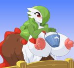  2018 anthro aria big_breasts breasts digital_media_(artwork) equine female gardevoir hi_res horse hybrid juzztie lactating mammal milk nintendo nipples pok&eacute;mon pok&eacute;mon_(species) smile video_games 