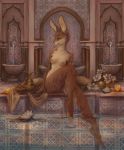  anthro bracelet breasts brown_fur candle censer detailed_background female fire flower fountain fur jewelry lagomorph luxury mammal nipples nude partially_submerged pitcher plant rabbit raventenebris sitting solo tile vase water 