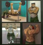  anthro clothed clothing exercise feline gym legwear male mammal mature_male muscular socks solo the_bogosphere tiger topless weightlifting workout 