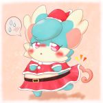  2018 anthro bibit birdon_(artist) blush christmas clothed clothing cocotama costume embarrassed hi_res himitsu_no_cocotama holidays looking_at_viewer mammal open_mouth pink_eyes santa_costume semi-anthro simple_background solo speech_bubble 