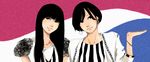  bad_id bad_pixiv_id black_eyes black_hair bob_cut bracelet collarbone dress earrings eyebrows jacket jewelry kashiyuka long_hair monsieur multiple_girls neck nocchi_(perfume) nose pepsi pepsixperfume perfume pose shirt short_hair smile striped studs 