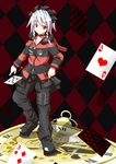  alternate_costume braid card contemporary falling_card floating_card izayoi_sakuya nikku_(metyl) playing_card pocket_watch short_hair silver_hair solo touhou twin_braids watch 