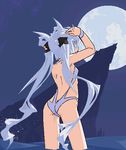  ass full_moon hair_ribbon long_hair lowres mof mof's_silver_haired_twintailed_girl moon night original ribbon silver_hair solo swimsuit twintails very_long_hair 