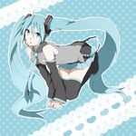  ahoge akatsuki_(hinaoto) all_fours aqua_eyes aqua_hair bad_id bad_pixiv_id detached_sleeves hatsune_miku headphones headset long_hair necktie skirt solo thighhighs vocaloid zettai_ryouiki 