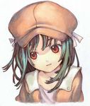  bakemonogatari cabbie_hat duplicate green_hair hat highres jacket monogatari_(series) red_eyes sengoku_nadeko solo taguchi_shouichi 