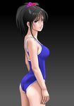  ass black_hair blue_eyes far highres long_hair looking_back one-piece_swimsuit original ponytail solo swimsuit 