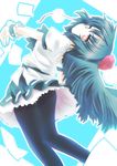  arched_back bad_id bad_pixiv_id black_hair black_legwear black_wings flying_paper hat legs looking_back looking_up outstretched_arms pantyhose paper red_eyes ryuji_(ikeriu) shameimaru_aya short_hair smile solo tokin_hat touhou wings 