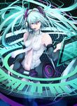  aqua_eyes aqua_hair bare_shoulders detached_sleeves hatsune_miku hatsune_miku_(append) headset highres koukyou long_hair navel smile solo twintails very_long_hair vocaloid vocaloid_append 