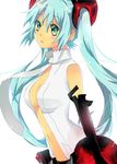  aqua_eyes aqua_hair bad_id bad_pixiv_id elbow_gloves gloves hatsune_miku hatsune_miku_(append) long_hair miao navel necktie simple_background solo twintails very_long_hair vocaloid vocaloid_append 