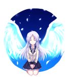  angel_beats! angel_wings closed_eyes hands_clasped kneeling own_hands_together solo tenshi_(angel_beats!) tokoro_(1969) wings 