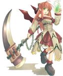  ahoge artist_request copyright_request detached_sleeves fire green_eyes huge_weapon red_hair scythe solo weapon wings 