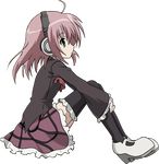  ahoge green_eyes headphones mary_janes pink_hair plaid sakurano_kurimu seitokai_no_ichizon shoes solo thighhighs zettai_ryouiki 