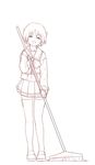  bad_id bad_pixiv_id closed_eyes legs monochrome mop multi robot_ears school_uniform shibasaki_shouji sketch smile solo thighhighs to_heart 