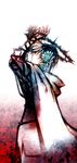  blue_eyes blue_hair cape flower male_focus megami_ibunroku_devil_survivor protagonist_(devil_survivor) solo thorns yoshida_sei 