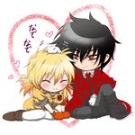  1girl alucard_(hellsing) black_hair blonde_hair blush chibi closed_eyes happy heart hellsing kurobe_sclock miniskirt petting seras_victoria skirt smile 