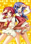  anapom bad_id bad_pixiv_id hanasaki_tsubomi heartcatch_precure! highres kurumi_erika multiple_girls outstretched_arm outstretched_hand panties precure reaching school_uniform striped striped_panties underwear v 