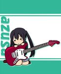  :&lt; black_hair blush_stickers guitar instrument k-on! katochin long_hair nakano_azusa o_o school_uniform skirt solo twintails 