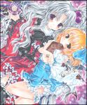  alice_margatroid alice_margatroid_(pc-98) blonde_hair blue_eyes blue_hairband book hair_bobbles hair_ornament hairband long_hair marker_(medium) multiple_girls pekopokox purple_eyes shikishi shinki short_hair side_ponytail silver_hair touhou touhou_(pc-98) traditional_media wings 