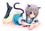  animal_ears cat_ears cat_tail kemonomimi_mode kita_high_school_uniform miwa_(artist) nagato_yuki no_panties purple_hair school_uniform serafuku short_hair solo suzumiya_haruhi_no_yuuutsu tail yellow_eyes 