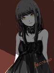  artist_request baccano! bare_shoulders black_hair chane_laforet child choker dress formal long_hair smile solo strapless strapless_dress yellow_eyes 